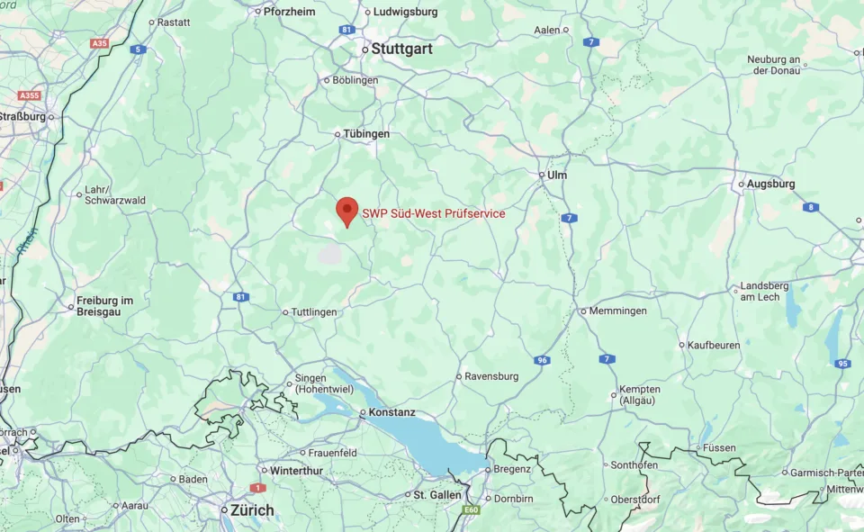 Karte von Südwest-Deutschland mit Standortmarkierung